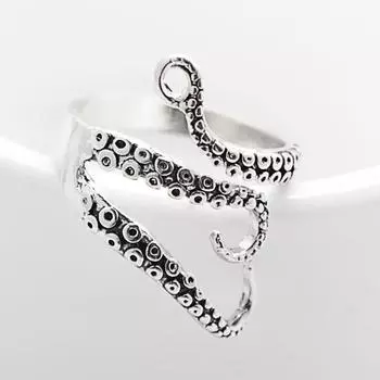 Открытое кольцо унисекс с преувеличенными щупальцами осьминога, регулируемое полированное кольцо в стиле панк серебряный