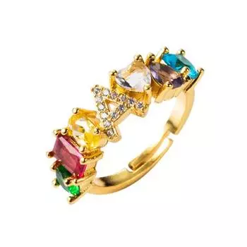 Открытое кольцо унисекс с радужным цирконием и инкрустацией буквами, регулируемое ювелирное изделие в подарок X