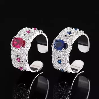 Открытое кольцо в стиле ретро, открытое кольцо с красным корундом, персонализированное простое кольцо с сапфиром, модное кольцо на указательный палец.