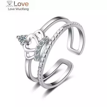 Открытое кольцо Женское японское и корейское кольцо с короной Чаорен Циркон Двойное указательное кольцо Личность студента Handwear