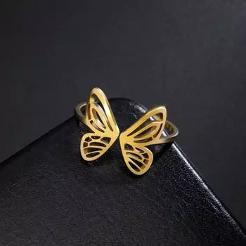 Открытое регулируемое кольцо-бабочка из нержавеющей стали золотого цвета, женские эстетические кольца для пальцев, модные свадебные украшения в стиле Kpop, подарок
