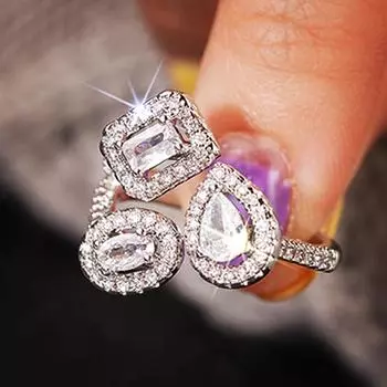 Открытое регулируемое кольцо, Геометрическое кольцо-квадрат в виде капли воды, Дизайн в стиле легкой роскоши, Стиль интернет-знаменитости Adjustable opening