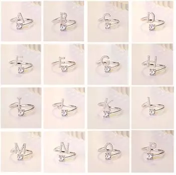 Открытое, регулируемое кольцо с английскими буквами A серебряный