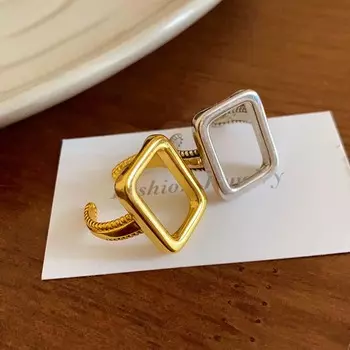 Открытое регулируемое кольцо Y2K с геометрической пряжкой на палец, квадратное кольцо для пары золотой