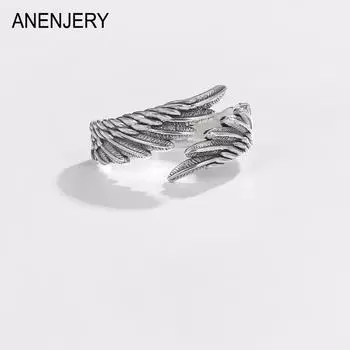 Открытые кольца ANENJERY с крыльями ангела для мужчин и женщин, винтажный дизайн, тайский серебряный цвет, вечерние ювелирные изделия в стиле хип-хоп, Bague Resizable