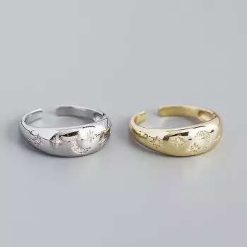 Открытые кольца Bohemia Crystal Moon & Star для женщин, кольца, ювелирные изделия, перстень из стерлингового серебра, золотое/серебряное кольцо, женские кольца Resizable