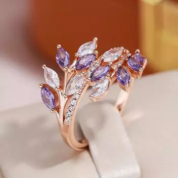 Открытые кольца с геометрическим цирконом и дизайном листьев для женщин, элегантные ювелирные изделия гладкого золотого цвета, аксессуары для вечеринок зелёный