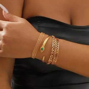 Открытый браслет из нержавеющей стали с полой звездой и сердцем в форме 8-образного браслета в виде змеи для женщин