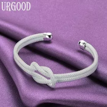 Открытый браслет из стерлингового серебра 925 пробы с переплетенной сеткой. Изысканные ювелирные изделия.