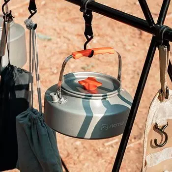 Открытый чайник из алюминиевого сплава с фиксирующей ручкой, подвесной горшок для кемпинга, портативный кофейник, плита для пикника темно-серого