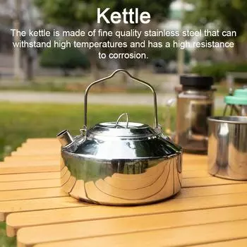 Открытый чайник из нержавеющей стали с фиксирующей ручкой, подвесной горшок для кемпинга, портативный кофейник, плита для пикника, 1 л серебряный