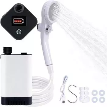 Открытый кемпинговый душ, водонепроницаемый открытый кемпинговый душ IP68, портативный душ с дисплеем мощности, подходит для походов и кемпинга белый