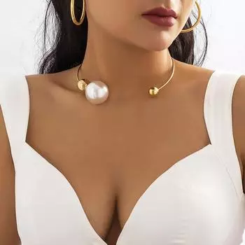 Открытый круг с CCB искусственным жемчугом шарик чокер ожерелье для женщин элегантный свадебный воротник торкс модные украшения для шеи S01