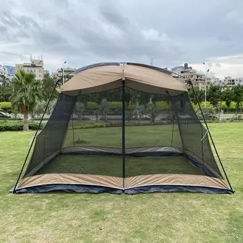 Открытый многоместный пикник, дышащая железная труба, зонт от солнца, рыбалка, кемпинг, пляжная сетка, противомоскитная палатка, навес, беседка 390*270*210cm синий