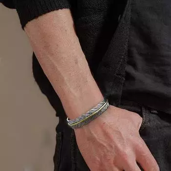 Открытый мужской браслет в стиле ретро с перьями в стиле Тан — модные, универсальные и персонализированные украшения