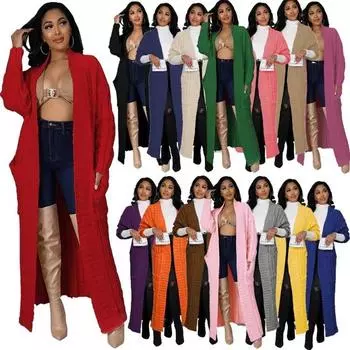 Открытый передний кардиган с косами, длинный кардиган для женщин с длинным рукавом, свободный, модный, повседневный, открытый кардиган, трикотаж, однотонный XXXL чёрный