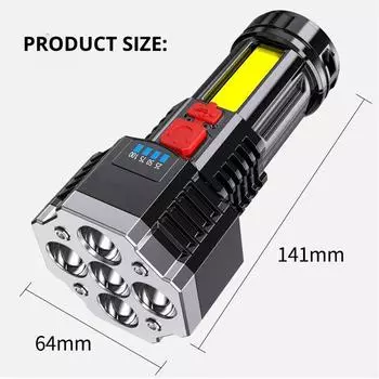 Открытый портативный фонарик для кемпинга и рыбалки, многорежимный фонарик высокой яркости, светодиодный аварийный ручной фонарь чёрный