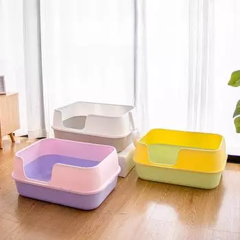 Открытый ящик для кошачьего туалета Большой ящик для мусора для больших кошек Поднос для лотка из полипропилена, не липкий, против протечек, легкий 60.5*44*26cm белый