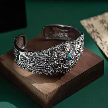 Открытый Ретро, Атмосферный, Доминирующий, Модный, Трендовый, Этнический Стиль Браслет УНИСЕКС one size(16-22CM) серебряный