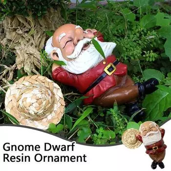 Открытый сад смолы орнамент соломенная шляпа карлик статуя микроландшафт декор ремесло 15X10X7cm