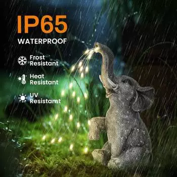 Открытый сад, солнечная фигурка слона, защита от атмосферных воздействий, двор, тропа, патио, лужайка, светодиодная статуя слона из смолы