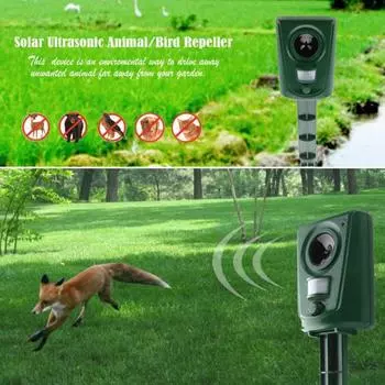 Открытый садовый солнечный ультразвуковой отпугиватель животных, птиц и собак, PIR-датчик, рассеиватель