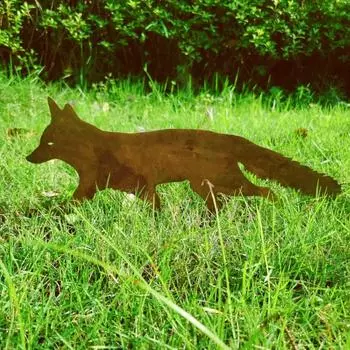 Открытый шарм: Садовый колышек из деревенского металла «Лиса» для Хэллоуина. Функциональное украшение: Rustic Metal Fox для благоустройства двора. чёрный