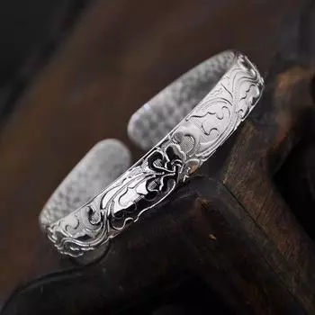 Открытый широкий браслет с цветочным принтом и парчой, аксессуары в женском этническом стиле, рельефный узор, браслет в подарок молодой маме Adjustable size