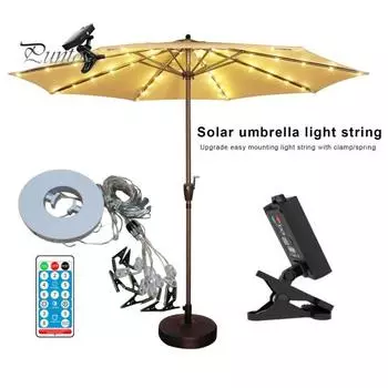 Открытый солнечный зонтик с регулируемой яркостью, автоматическое включение/выключение, пульт дистанционного управления, водонепроницаемый светодиодный зонтик, патио, украшение для вечеринки теплый белый