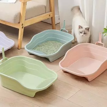 Открытый туалет для кошек в стиле INS, большой, полностью дышащий туалет для кошек с приподнятым дном, предотвращающим разбрызгивание кошачьих экскрементов зелёный