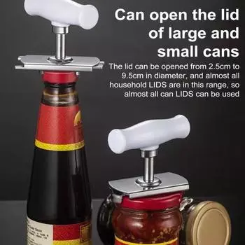 Открывалка для банок Регулируемая открывалка для крышек из нержавеющей стали Легкая конструкция с поворотным механизмом Открывалка для консервных банок с эргономичной ручкой для пожилых людей Слабые руки, люди с артритом белый
