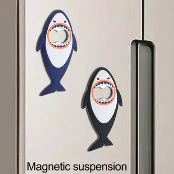 Открывалка для бутылок, многофункциональная, экономичная, нескользящая, ПВХ, мультяшная акула, открывалка для пива, магнит на холодильник, кухонные гаджеты темно-коричневого