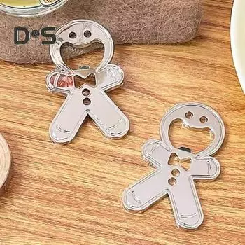 Открывалка для бутылок, портативный креативный дизайн, открывалка для пива в форме пряничного человечка для дома, бара, ресторана, кухни серебряный