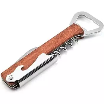 Открывалка для бутылок с деревянной ручкой для официанта из нержавеющей стали Открывалка для бутылок вина Многофункциональная открывалка для вина Деревянная открывалка для бутылок Открывалка для бутылок из нержавеющей стали