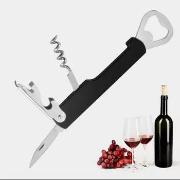 Открывалка для бутылок Yousheng, дизайн 3-в-1, прочный штопор для вина, открывалка для пива из нержавеющей стали с резаком для домашней кухни чёрный