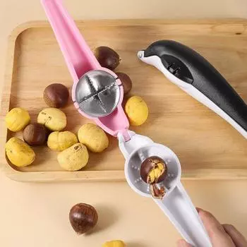 Открывалка для каштанов Длинная ручка Острые перекрестные лезвия Удобная ручка Нескользящая Экономия усилий Эффективный орехокол розовый