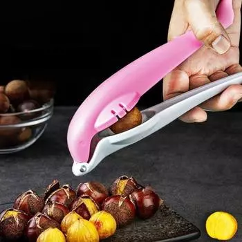 Открывалка для каштанов Острые перекрестные лезвия Длинная ручка Удобная ручка Нескользящая Экономия усилий Эффективный орехокол розовый
