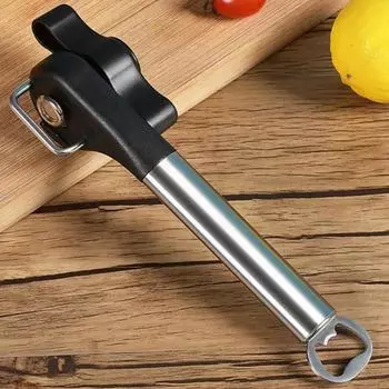 Открывалка для консервных банок, гладкая кромка из нержавеющей стали, ручная открывалка для консервных банок, легкий, безопасный, точные порезы, кухонный гаджет для домашних поваров, ресторанов серебряный/чёрный