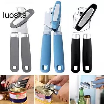 Открывалка для консервных банок, гладкая открывалка для пива из нержавеющей стали, поворотная ручка, нескользящая ручка, открывалка для крышки для домашнего кухонного бара чёрный