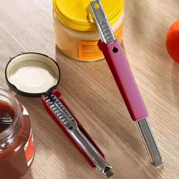 Открывалка для консервных банок Регулируемая ручка Легко открывающаяся открывалка для крышек для пожилых людей Открывалка для бутылок из нержавеющей стали с артритом Компактная открывалка для стекла красный