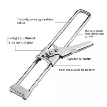 Открывалка для консервных банок Yousheng, регулируемая, из нержавеющей стали, открывалка для бутылок, захват для крышек банок, ручной штопор с противоскользящими накладками, удобная ручка, кухонный инструмент серебряный