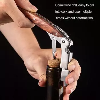 Открывалка для красного вина, экономичный инструмент для удаления винных пробок, штопор из нержавеющей стали с деревянной ручкой для кухонного бара A
