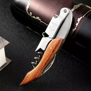 Открывалка для красного вина, экономичный инструмент для удаления винных пробок, штопор из нержавеющей стали с деревянной ручкой для кухонного бара A