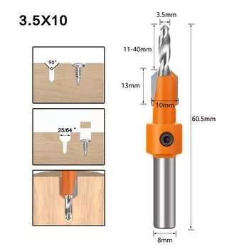 Открывалка для отверстий Зенковка Сверло Сверло Шестигранный хвостовик Винты из алюминиевого сплава 3.5x10mm
