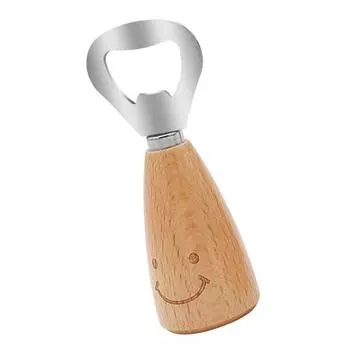 Открывалка для пива из нержавеющей стали с деревянной ручкой и улыбающимся лицом Удобный захват Инструмент для открывания Практичный кухонный гаджет