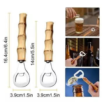 Открывалка для пива Leeseph из нержавеющей стали с бамбуковой ручкой, штопор для бармена, инструмент для открывания напитков для ретро-ресторана, бара, кухни