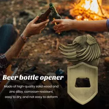 Открывалка для пивных бутылок с тиснением орла, магнитная открывалка для бутылок, простая установка, деревянная открывалка для пивных бутылок из цинкового сплава