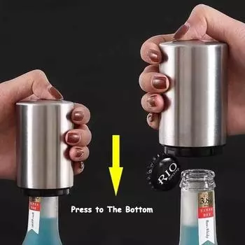 Открывалка для пивных бутылок с улавливателем крышек, магнитная, автоматическая, портативная, нажимного типа для открывания крышек пива, коктейлей, бутилированных напитков серебряный