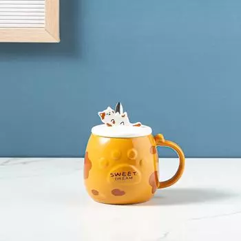 Открывающаяся маленькая подарочная ложка с котом и крышкой, керамическая кружка с изображением девушки из мультфильма, кружка большой емкости, устойчивая к высоким температурам 400ML