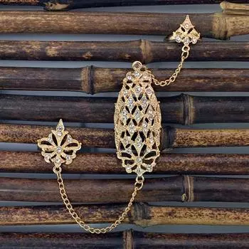 Открывающееся кольцо со стразами, врезанное золотого цвета, с полым листом, кольцо-цепочка с двумя пальцами для свиданий